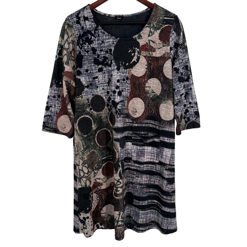 Shana Sz Large Wearable Art to Wear Abstract Unique Artsy Black Dress Womens